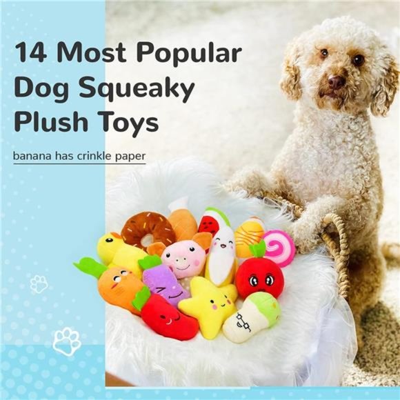 14Pack Dog Squeaky Toys Cute Stuffed Plush Fruits Snacks and Vegetables Dog Toys - Picture 3 of 7
